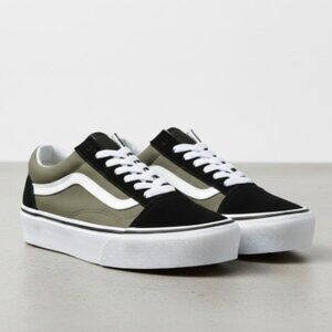 NIB Vans Old Skool Platform Olive Green Black Sneakers  Unisex Men 5 / Women 6.5